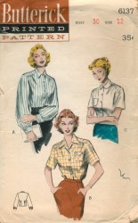 6137 Butterick 1952 QUAINT TAILORED SS-LS SHIRTWAIST SHIRT PATTERN 18